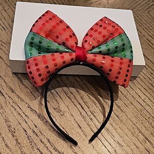 Red and green bow headband